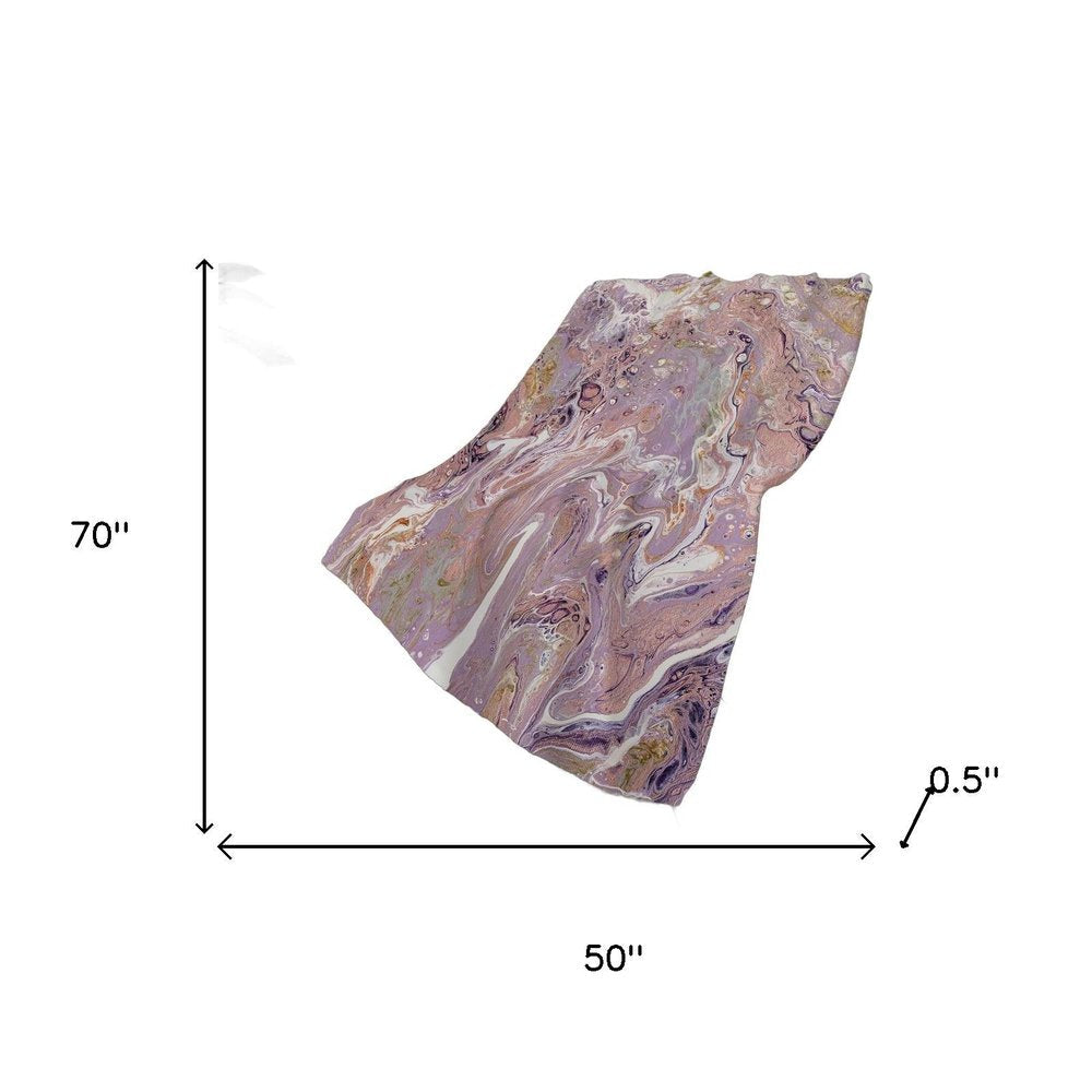 50" X 70" Lavender Pink And Ivory Abstract Polyester Woven Plush Throw Blanket