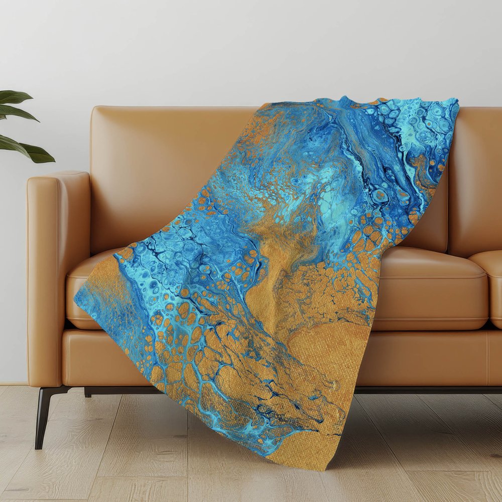 50" X 70" Cobalt And Copper Abstract Microfiber Plush Throw Blanket