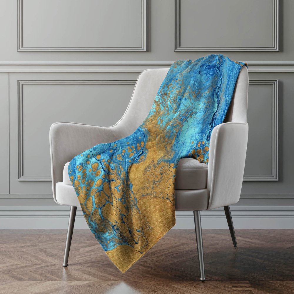 50" X 70" Cobalt And Copper Abstract Microfiber Plush Throw Blanket