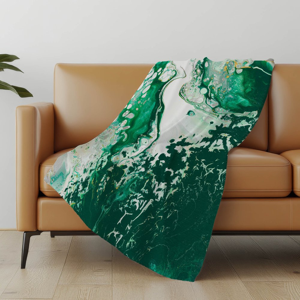 50" X 70" Green And Ivory Abstract Microfiber Plush Throw Blanket