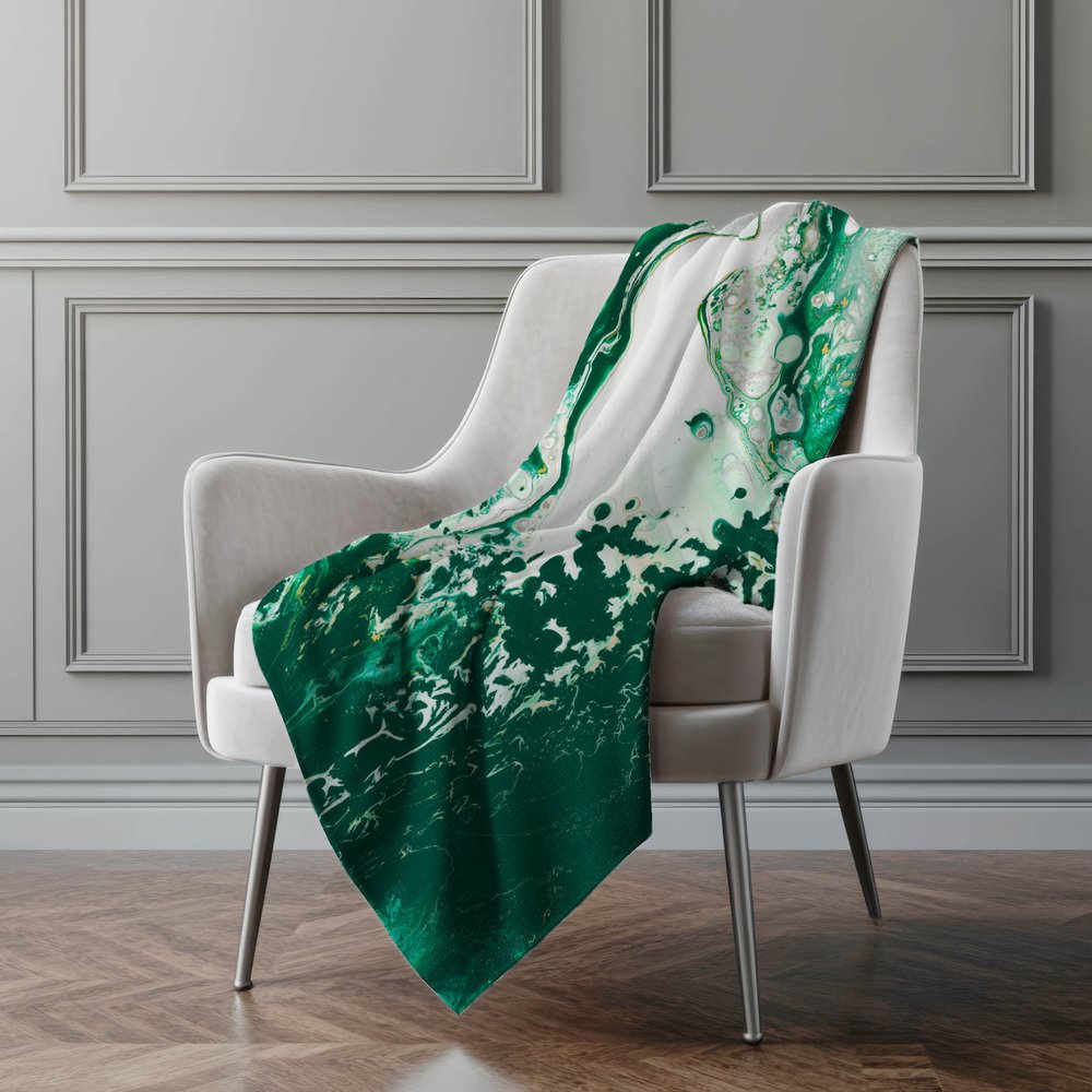 50" X 70" Green And Ivory Abstract Microfiber Plush Throw Blanket
