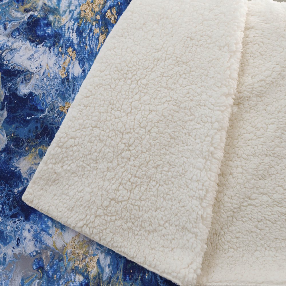 50" X 70" Blue Ivory And Gold Abstract Microfiber Plush Throw Blanket