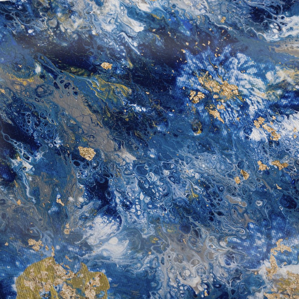 50" X 70" Blue Ivory And Gold Abstract Microfiber Plush Throw Blanket