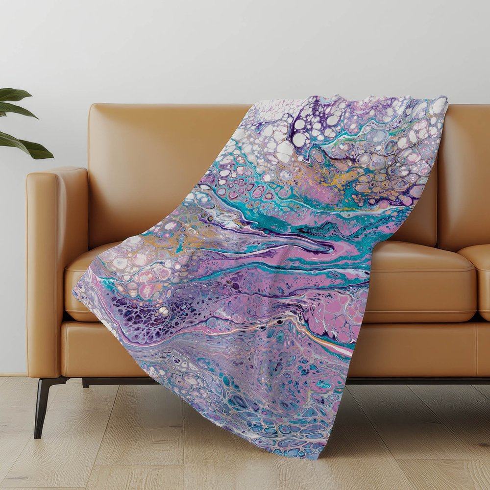 50" X 70" Purple Ivory And Teal Abstract Microfiber Plush Throw Blanket