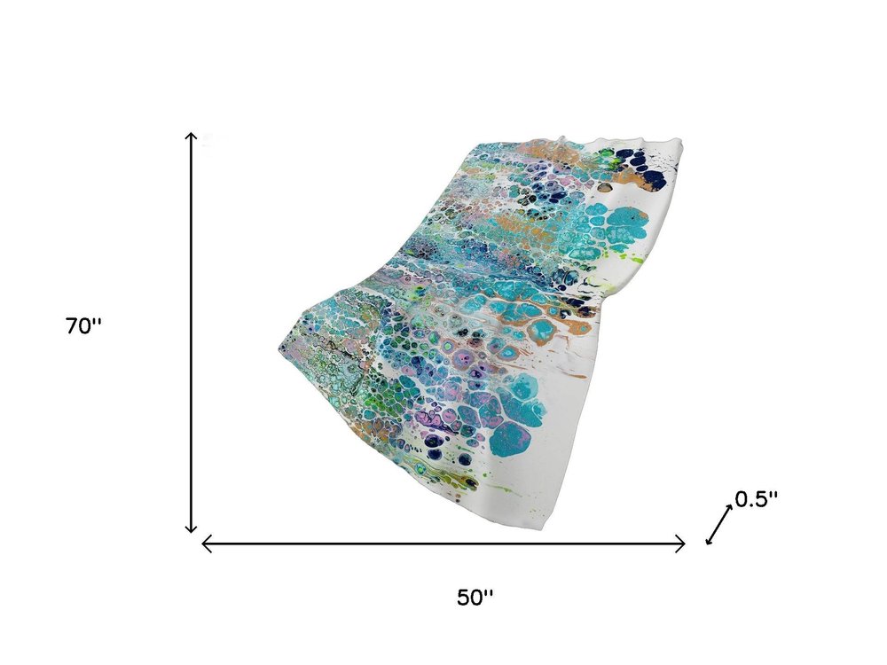 50" X 70" Blue Gold And Pink Abstract Polyester Woven Plush Throw Blanket