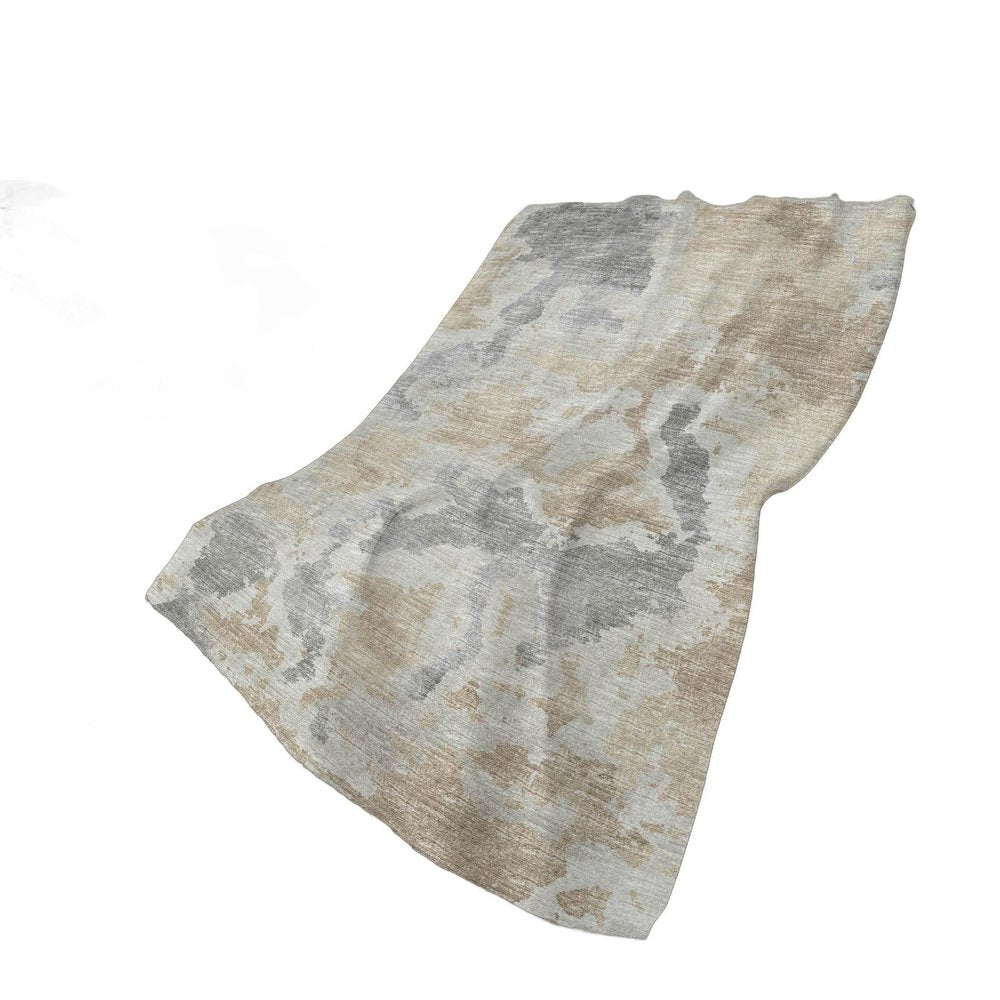 50" X 70" Beige And Gray Abstract Polyester Woven Plush Throw Blanket