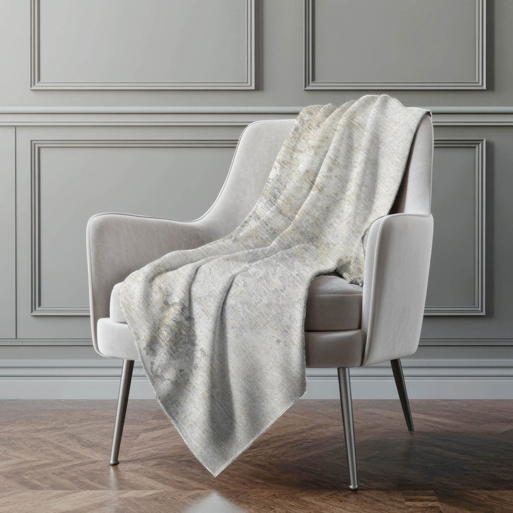 50" X 70" Ivory And Beige Abstract Microfiber Plush Throw Blanket