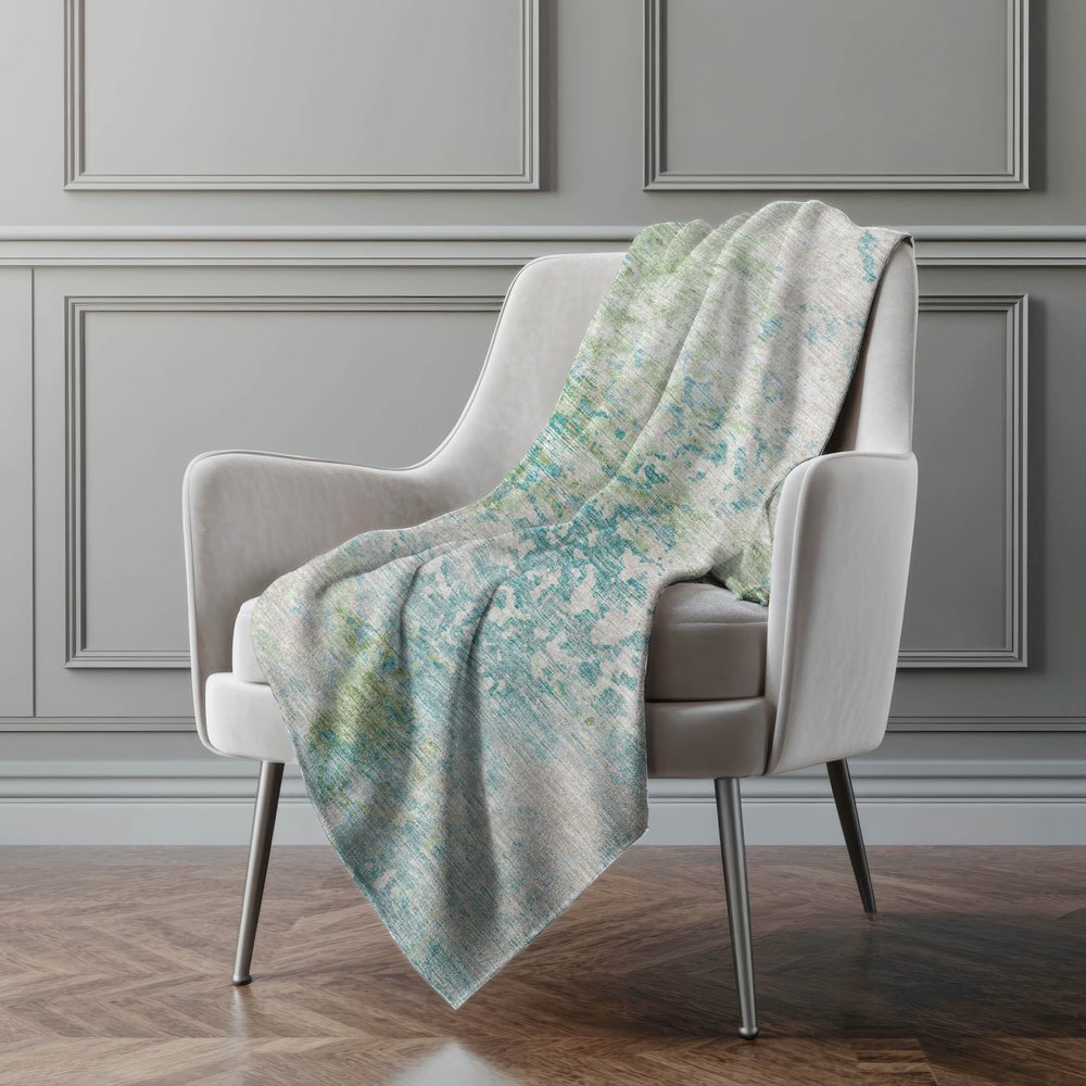 50" X 70" Green Teal And Beige Abstract Microfiber Plush Throw Blanket