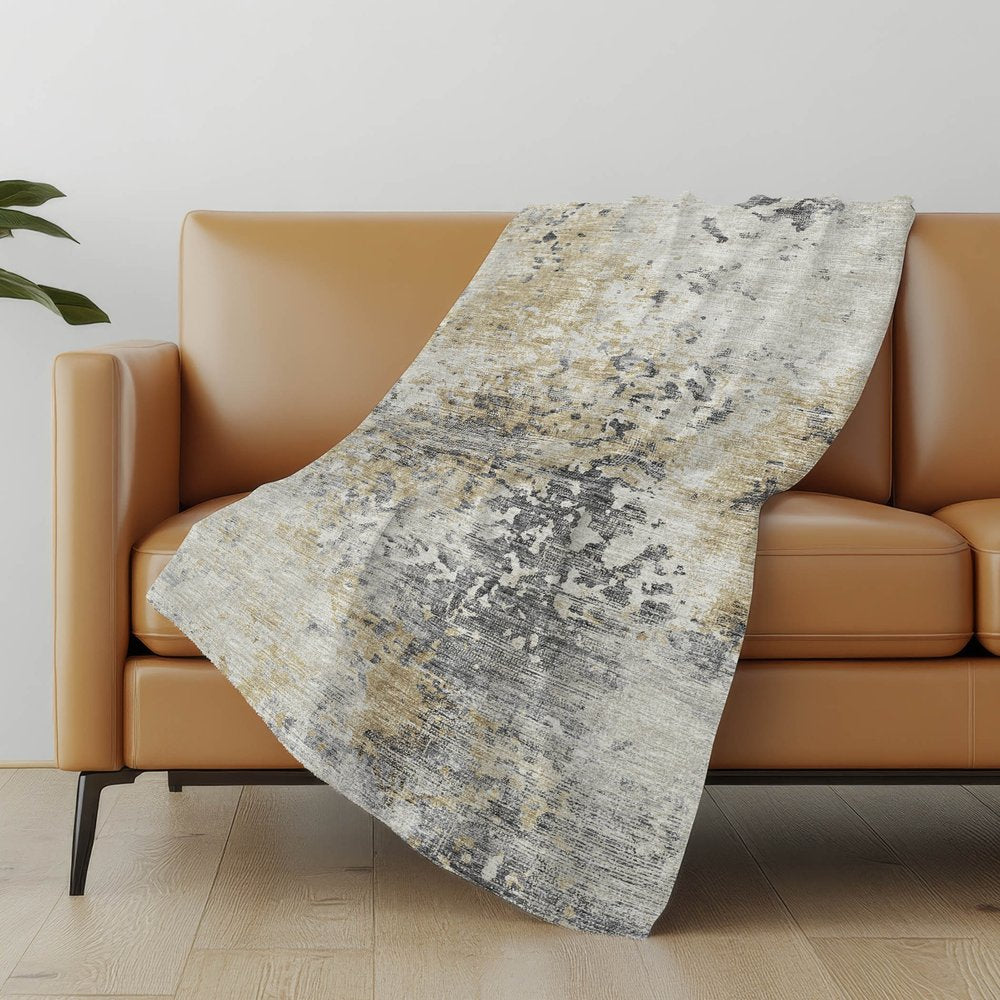 50" X 70" Beige Gray And Ivory Abstract Polyester Woven Plush Throw Blanket