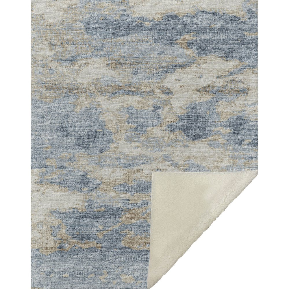 50" X 70" Blue Gold And Silver Abstract Microfiber Plush Throw Blanket