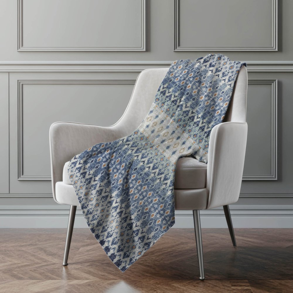 50" X 70" Blue And Orange Geometric Microfiber Plush Throw Blanket