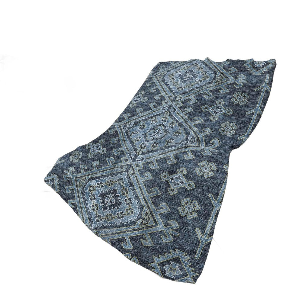 50" X 70" Blue And Teal Southwestern Polyester Woven Plush Throw Blanket