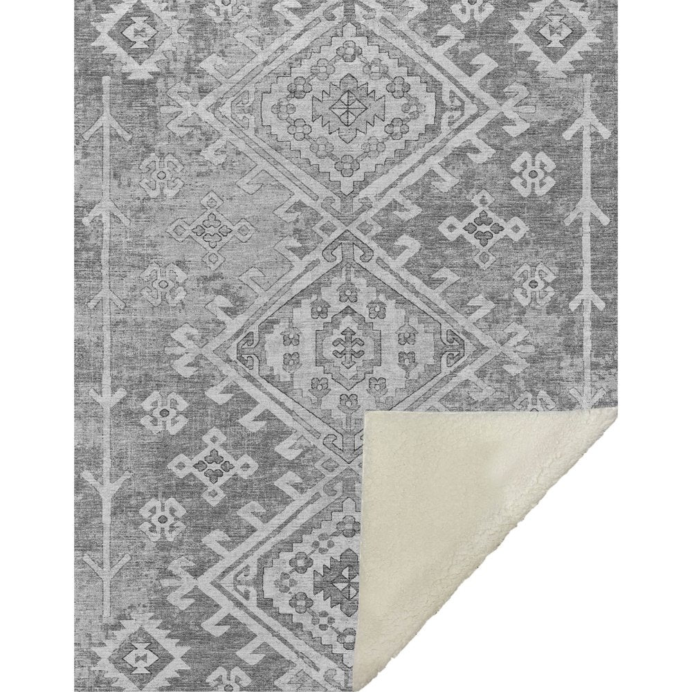50" X 70" Pewter And Beige Southwestern Microfiber Plush Throw Blanket