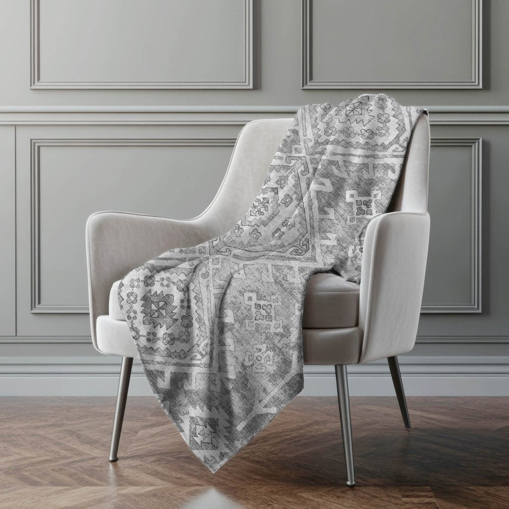 50" X 70" Pewter And Beige Southwestern Microfiber Plush Throw Blanket