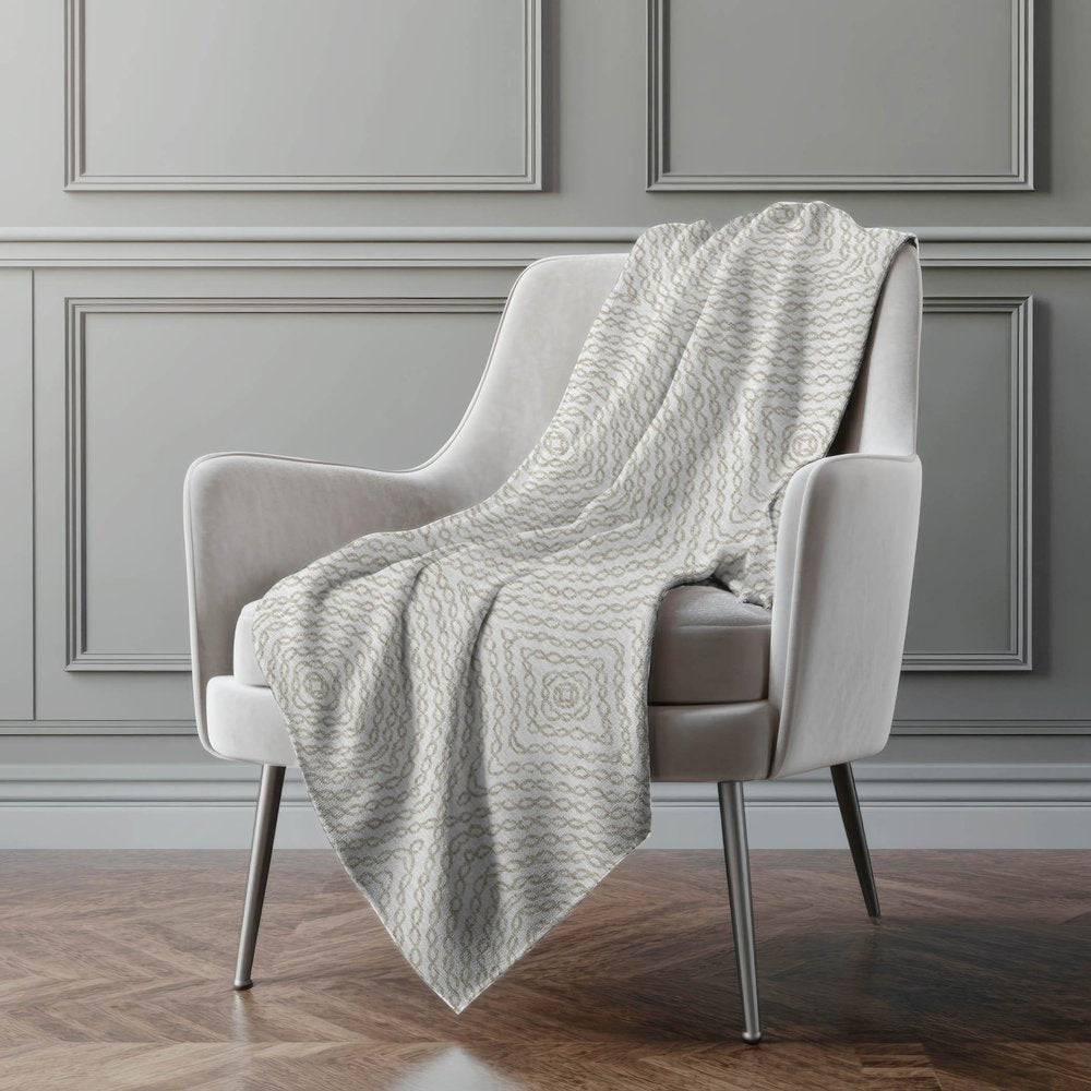 50" X 70" Linen And Ivory Abstract Polyester Woven Plush Throw Blanket