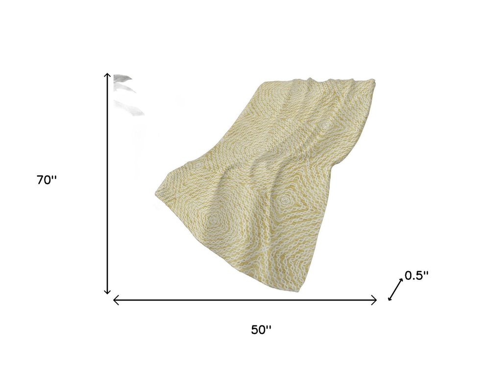 50" X 70" Yellow And Beige Abstract Polyester Woven Plush Throw Blanket