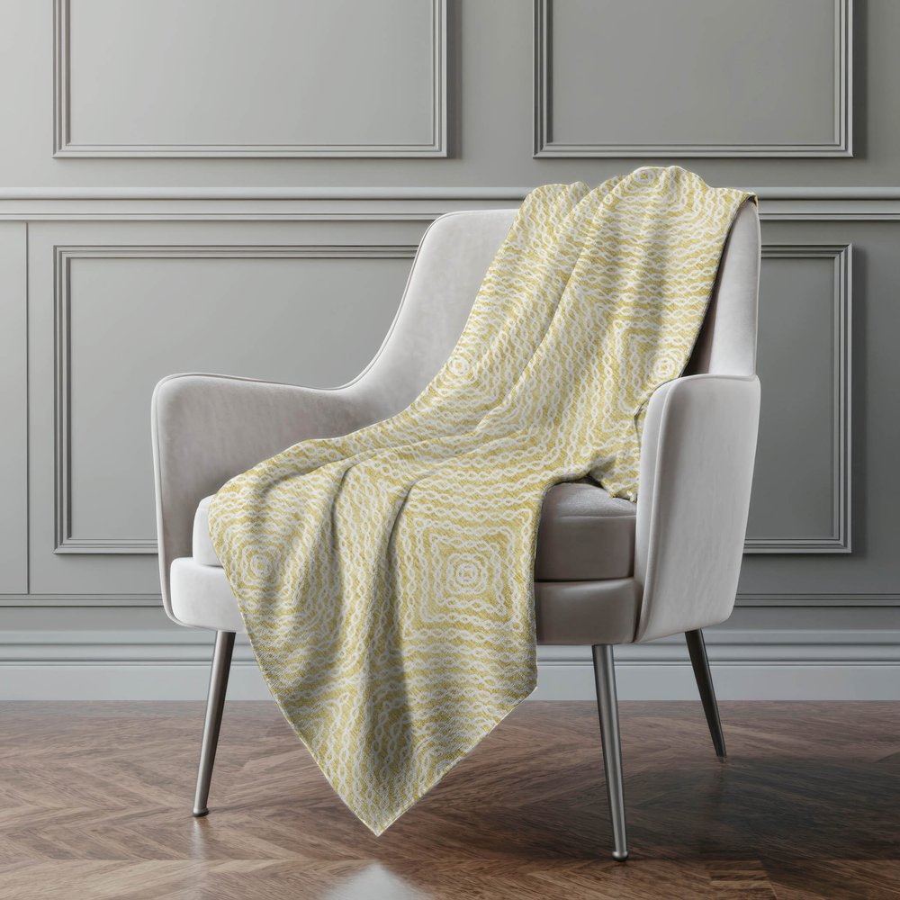 50" X 70" Yellow And Beige Abstract Polyester Woven Plush Throw Blanket