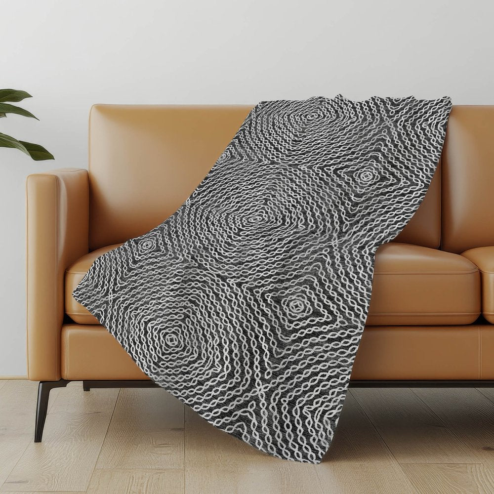 50" X 70" Charcoal And Ivory Abstract Microfiber Plush Throw Blanket