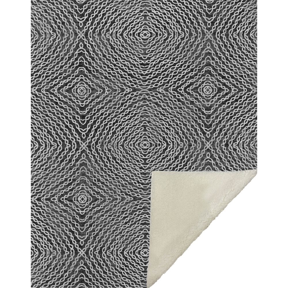 50" X 70" Charcoal And Ivory Abstract Microfiber Plush Throw Blanket
