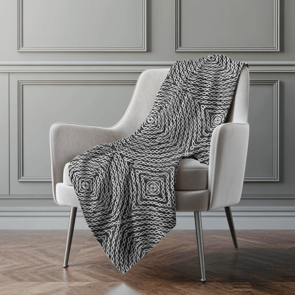 50" X 70" Charcoal And Ivory Abstract Microfiber Plush Throw Blanket