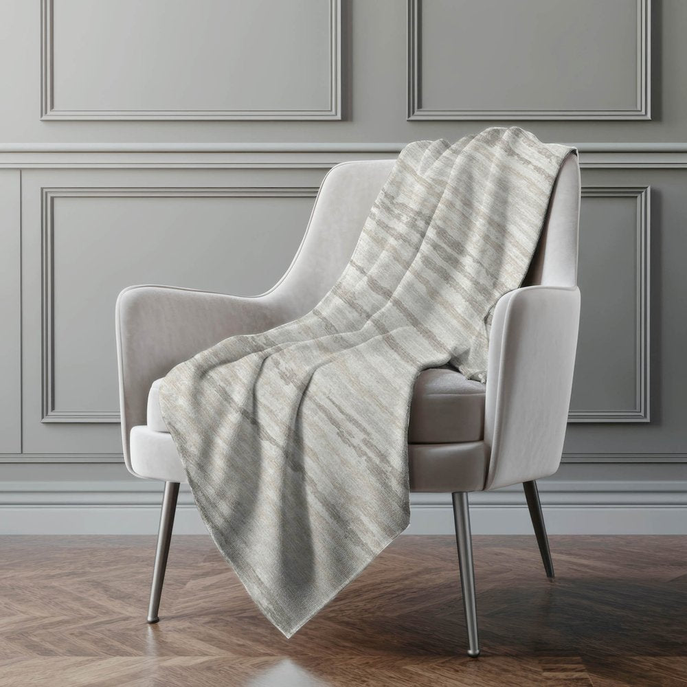50" X 70" Ivory And Taupe Striped Microfiber Plush Throw Blanket