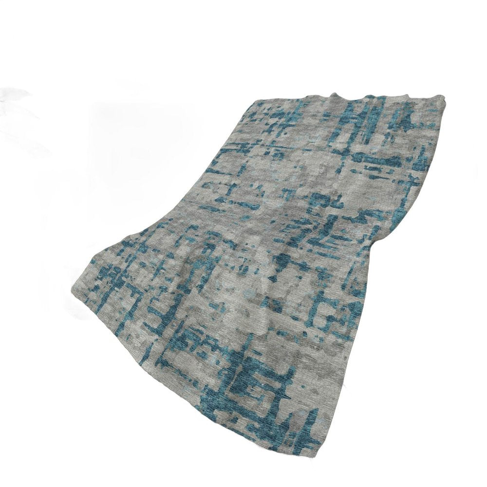 50" X 70" Gray And Blue Abstract Polyester Woven Plush Throw Blanket