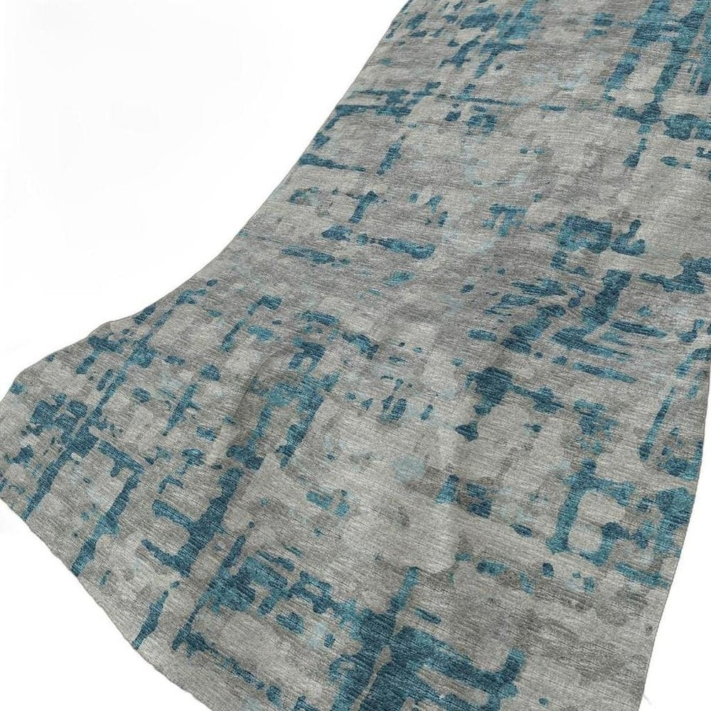 50" X 70" Gray And Blue Abstract Polyester Woven Plush Throw Blanket
