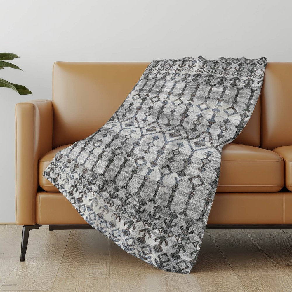 50" X 70" Charcoal And Gray Geometric Microfiber Plush Throw Blanket