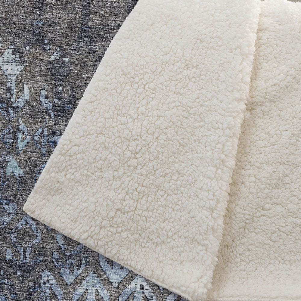 50" X 70" Chocolate And Blue Geometric Polyester Woven Plush Throw Blanket