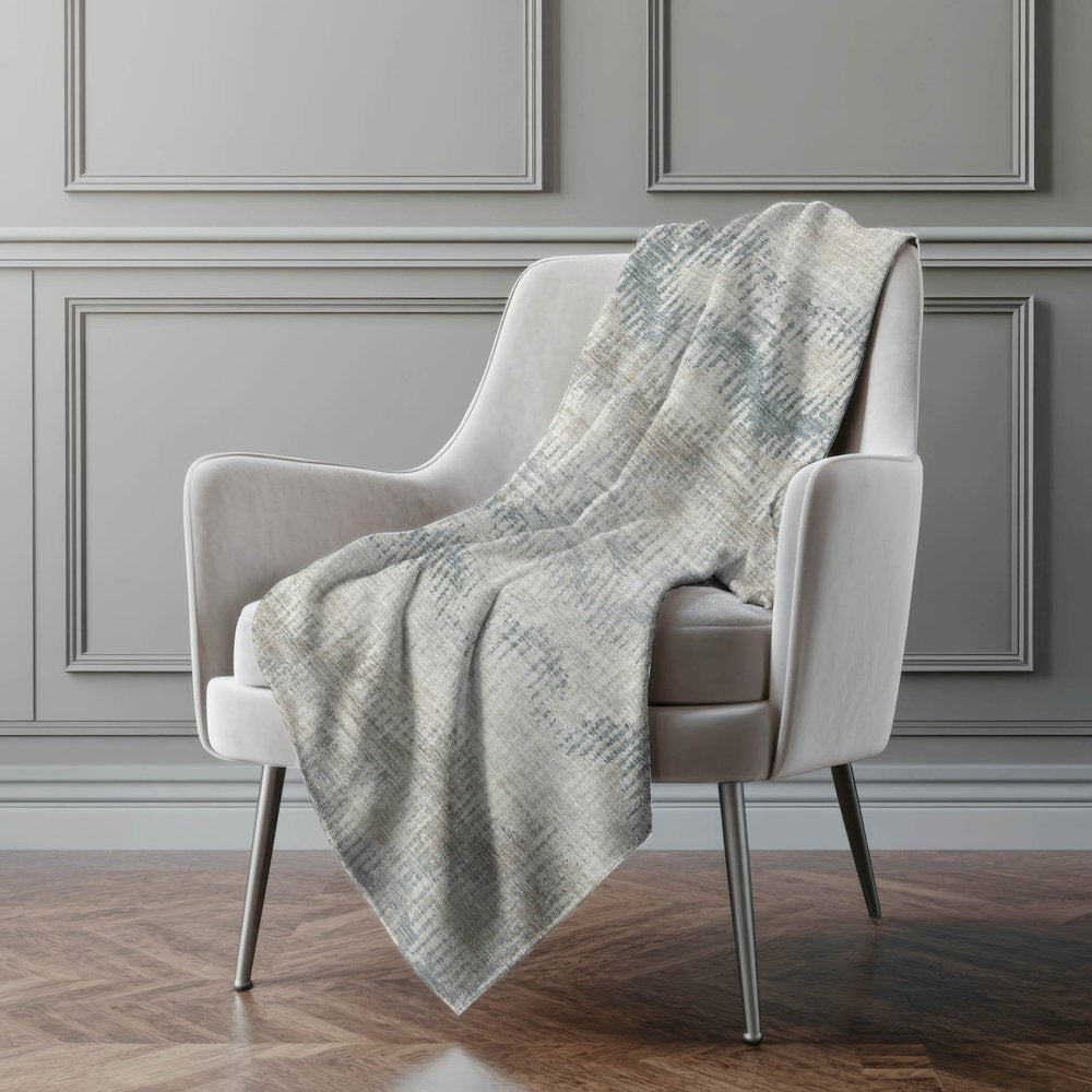 50" X 70" Linen And Gray Geometric Microfiber Plush Throw Blanket