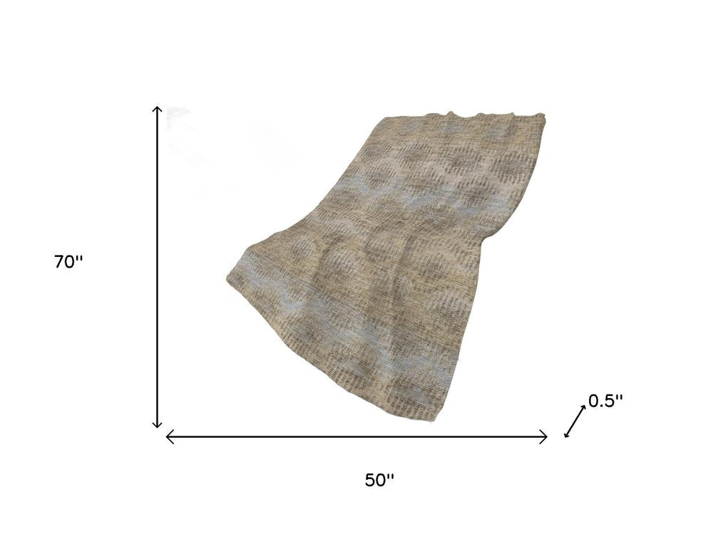 50" X 70" Chocolate And Beige Geometric Polyester Woven Plush Throw Blanket
