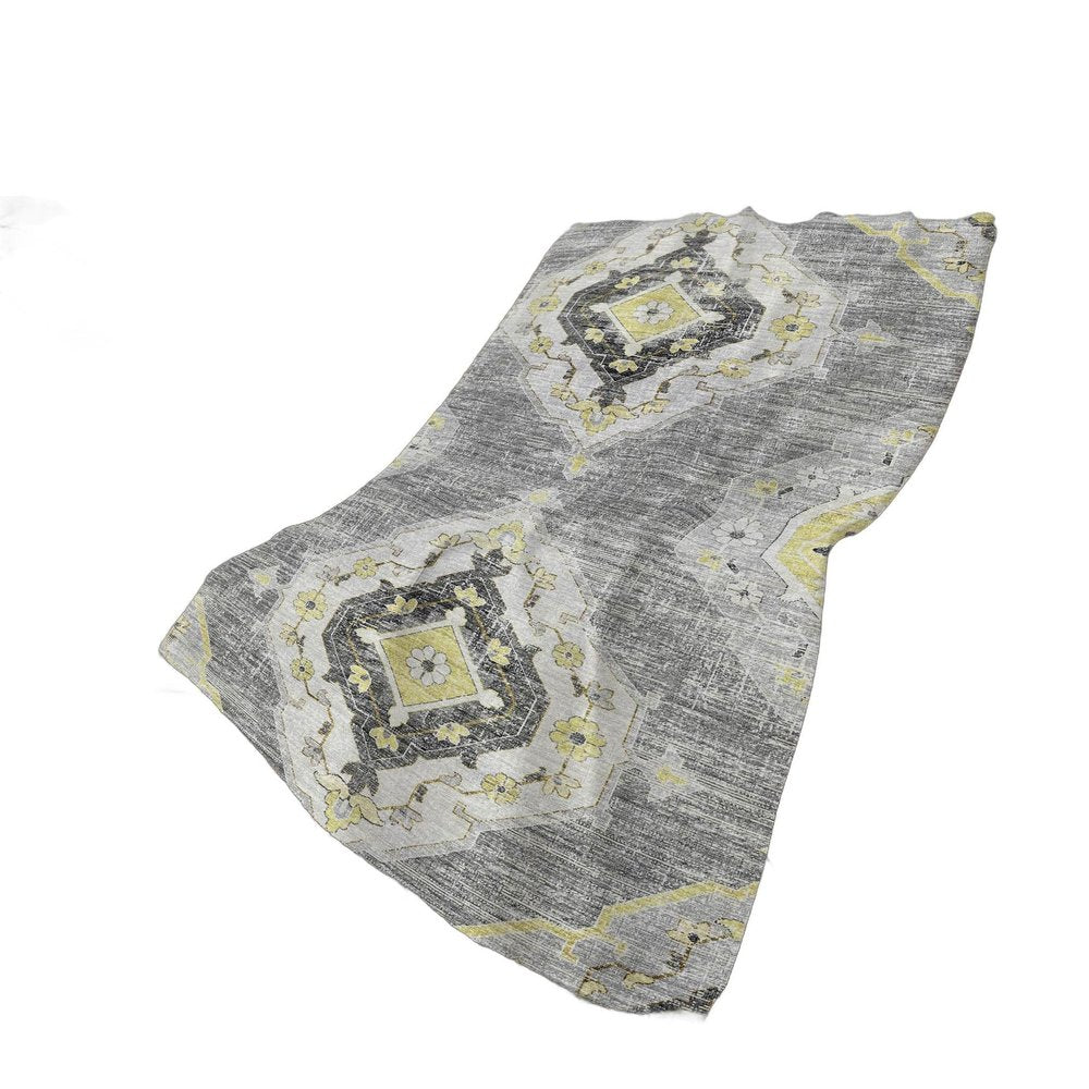 50" X 70" Silver Yellow And Charcoal Floral Polyester Woven Plush Throw Blanket