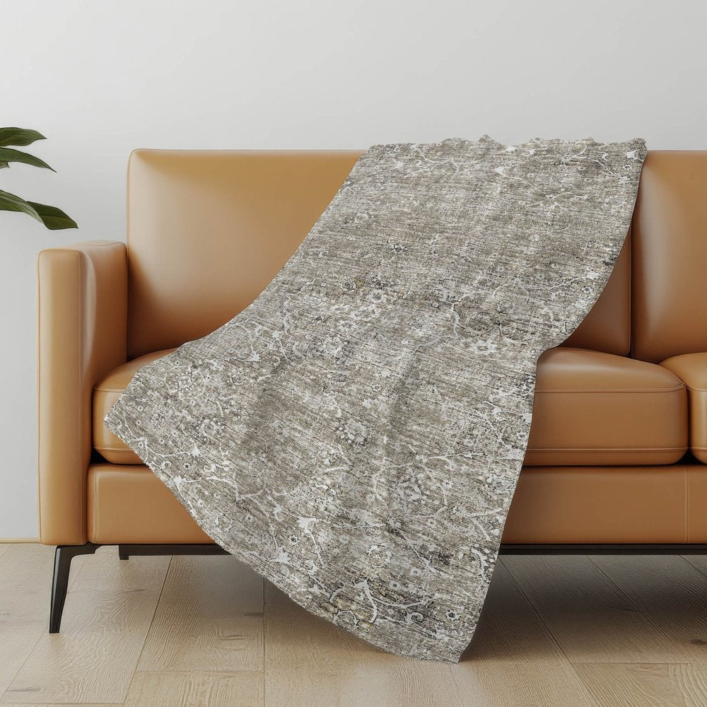 50" X 70" Gray And Charcoal Floral Polyester Woven Plush Throw Blanket