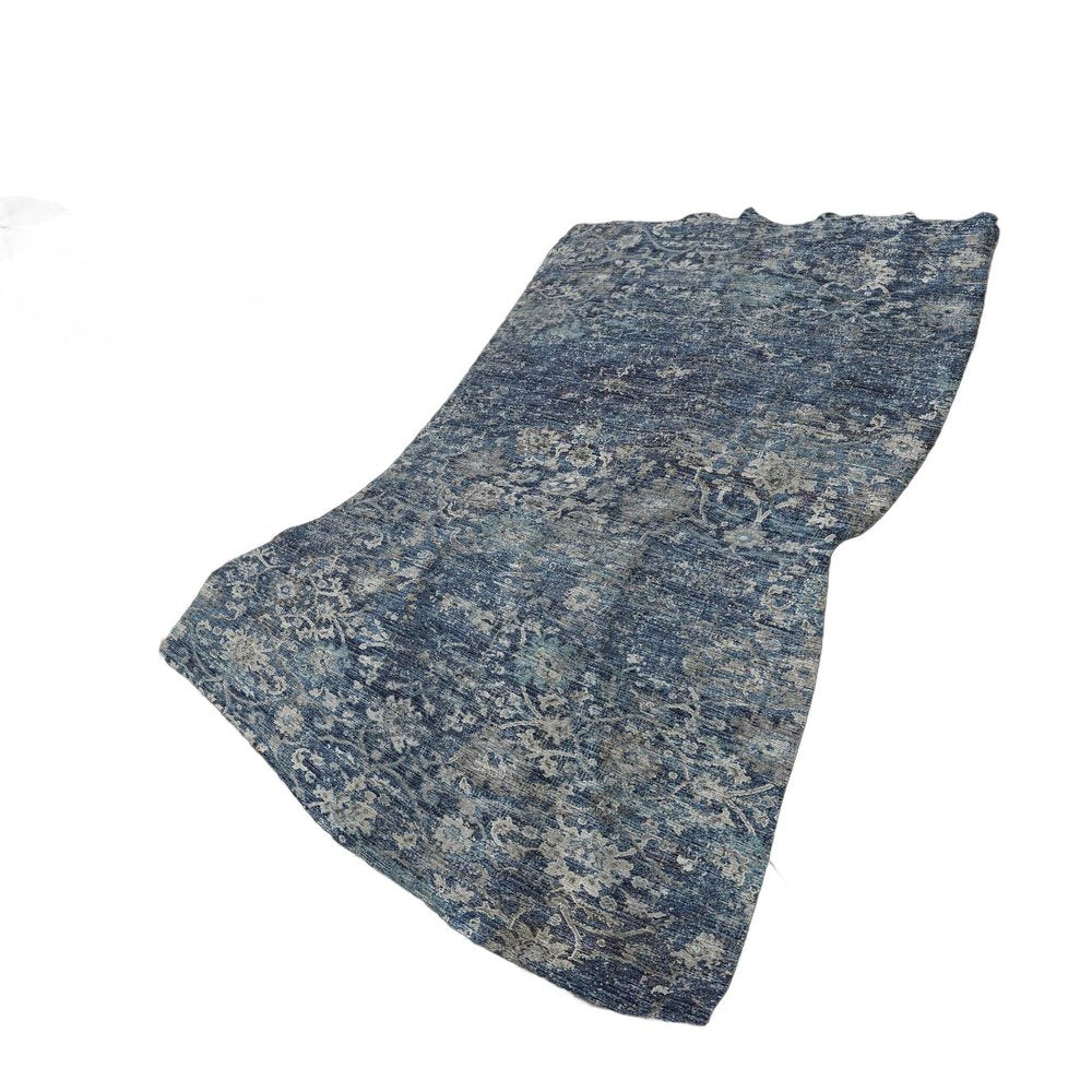 50" X 70" Blue And Pewter Floral Polyester Woven Plush Throw Blanket