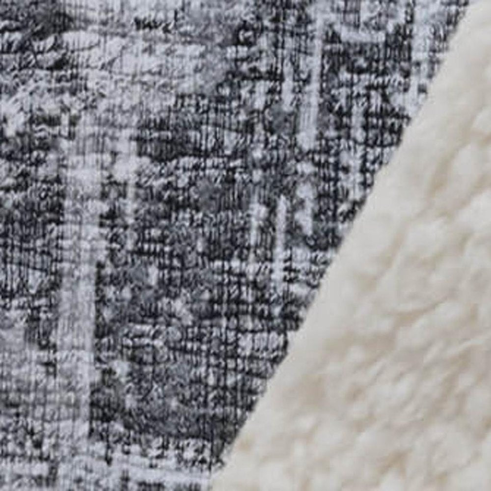 50" X 70" Charcoal Gray And Ivory Floral Polyester Woven Plush Throw Blanket