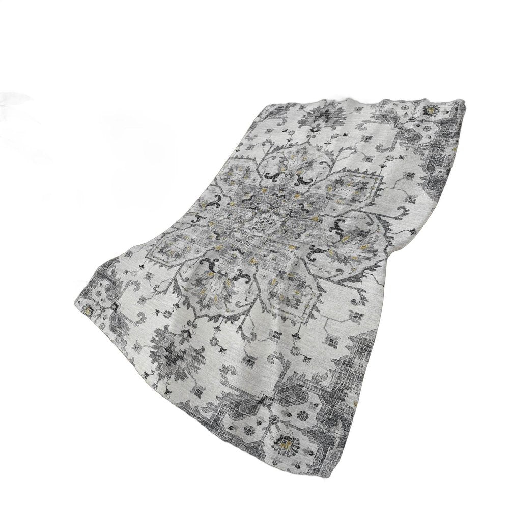 50" X 70" Charcoal Gray And Ivory Floral Polyester Woven Plush Throw Blanket
