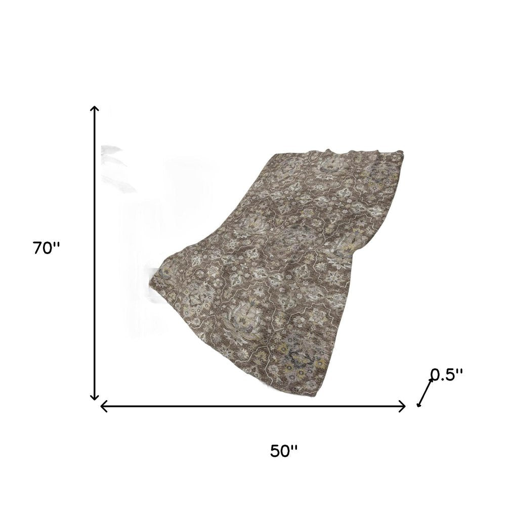 50" X 70" Chocolate And Ivory Floral Polyester Woven Plush Throw Blanket
