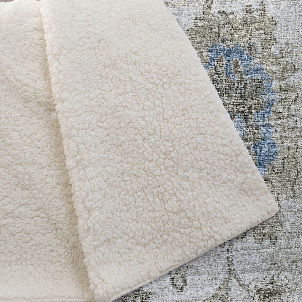 50" X 70" Blue Charcoal And Ivory Floral Polyester Woven Plush Throw Blanket