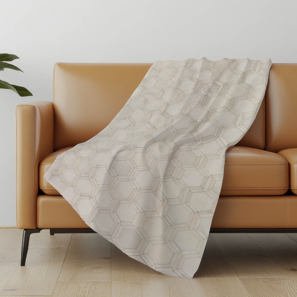 50" X 70" Ivory And Beige Geometric Microfiber Plush Throw Blanket