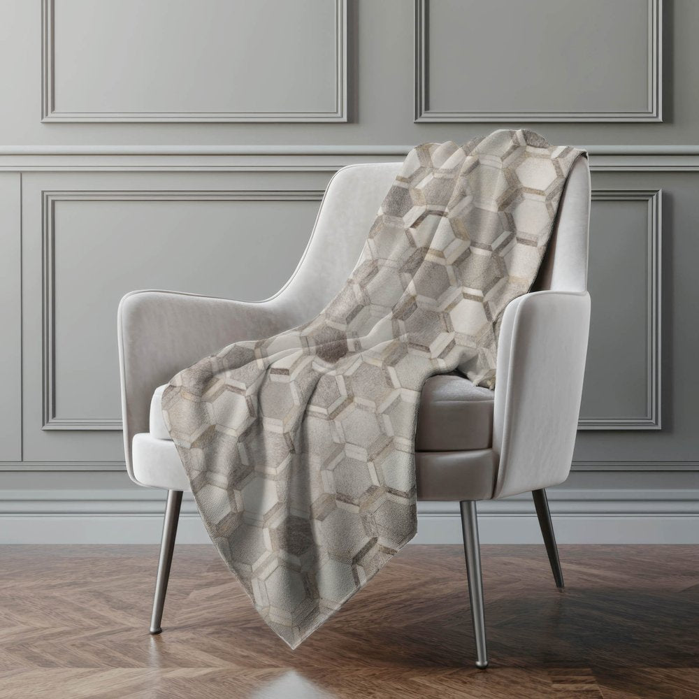 50" X 70" Gray And Ivory Geometric Microfiber Plush Throw Blanket