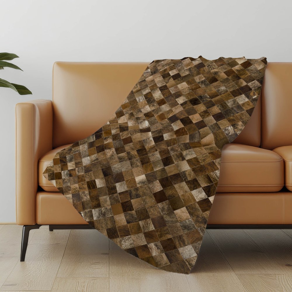 50" X 70" Brown Beige And Ivory Geometric Microfiber Plush Throw Blanket