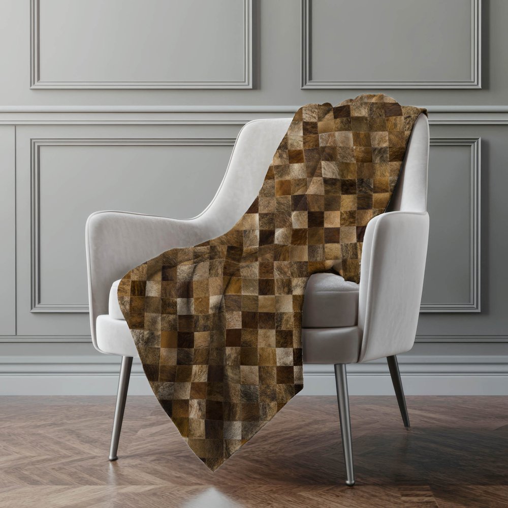 50" X 70" Brown Beige And Ivory Geometric Microfiber Plush Throw Blanket