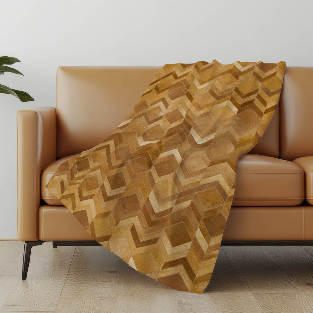 50" X 70" Brown Beige And Gold Geometric Microfiber Plush Throw Blanket