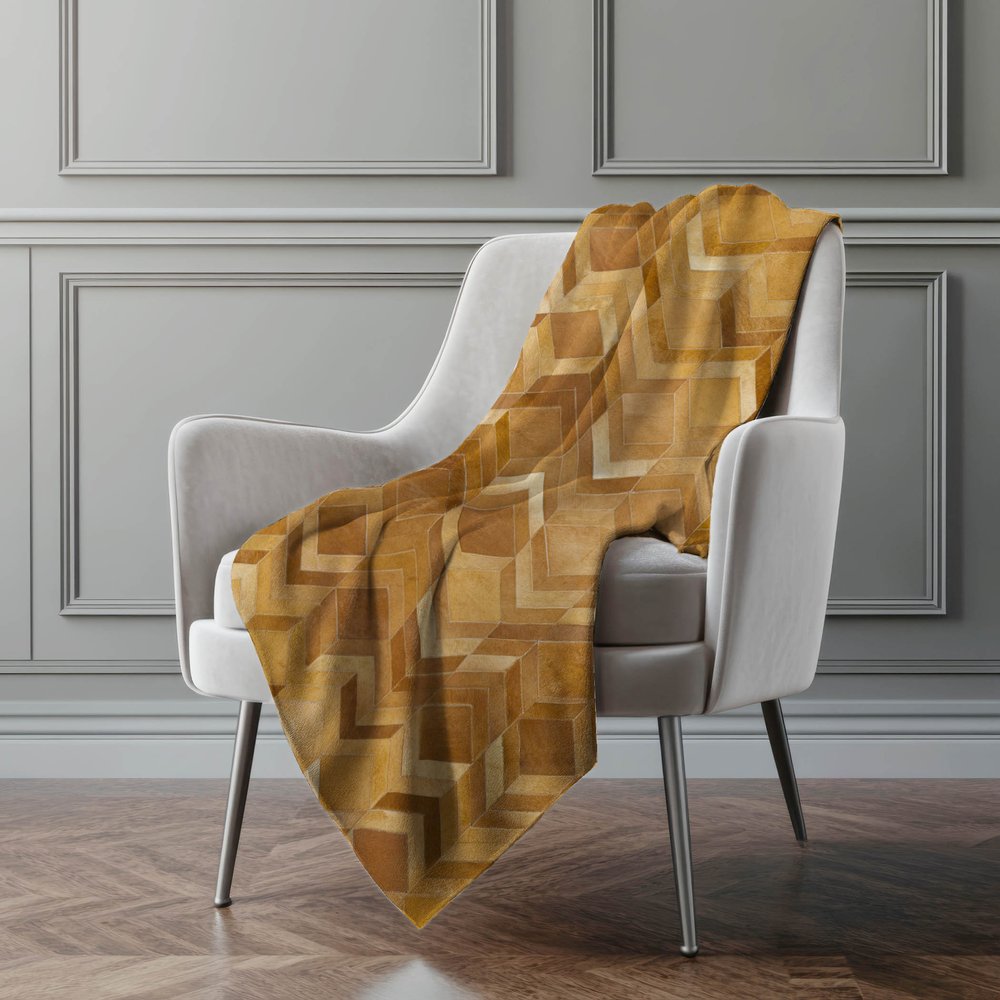 50" X 70" Brown Beige And Gold Geometric Microfiber Plush Throw Blanket