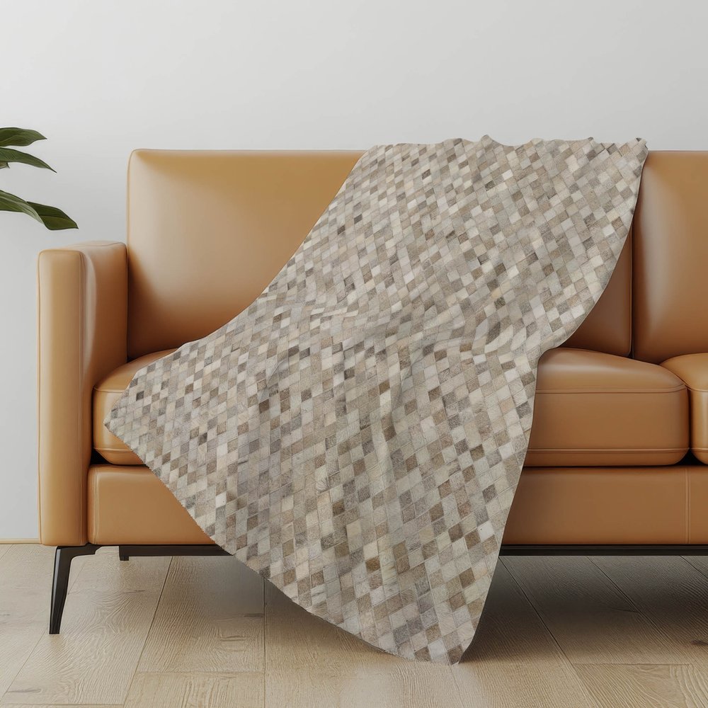50" X 70" Gray Beige And Ivory Geometric Microfiber Plush Throw Blanket