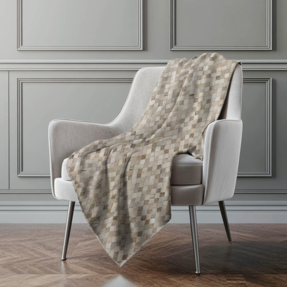 50" X 70" Gray Beige And Ivory Geometric Microfiber Plush Throw Blanket