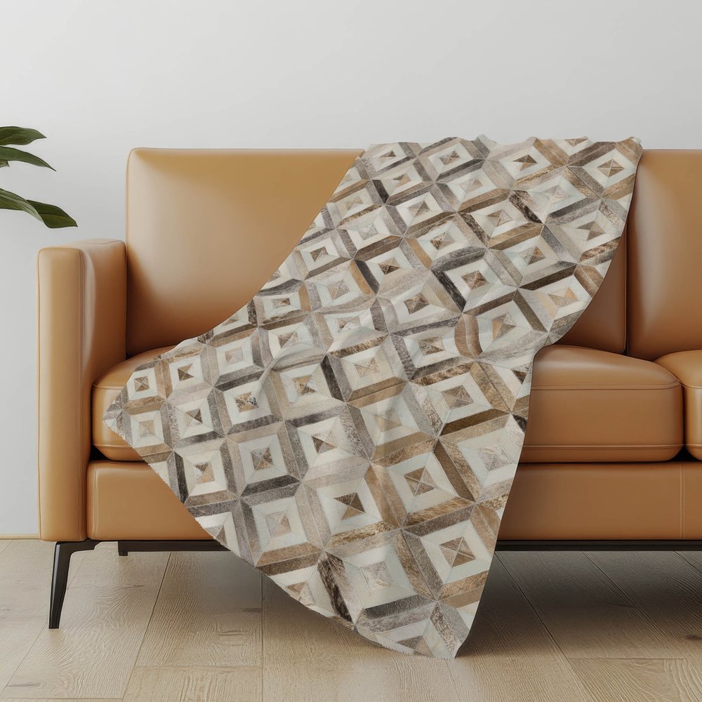 50" X 70" Gray And Brown Geometric Microfiber Plush Throw Blanket
