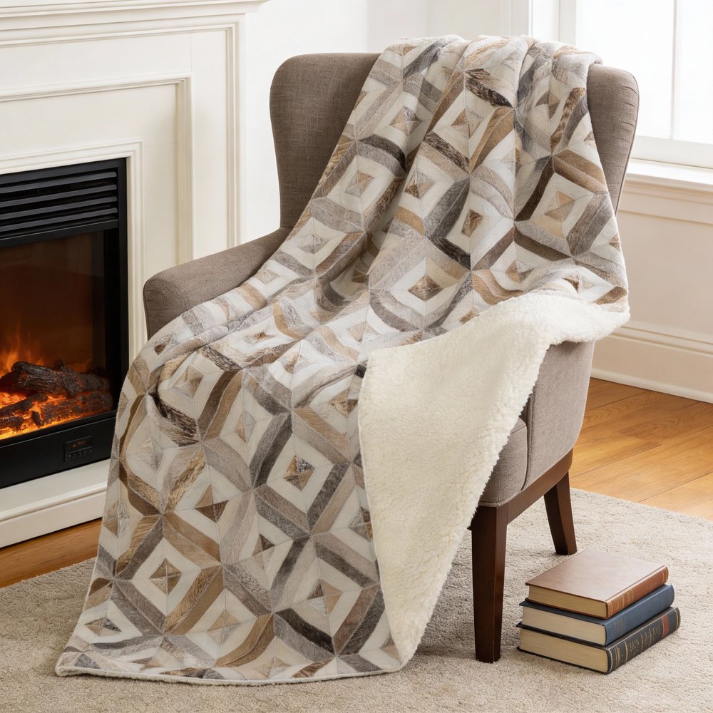 50" X 70" Gray And Brown Geometric Microfiber Plush Throw Blanket