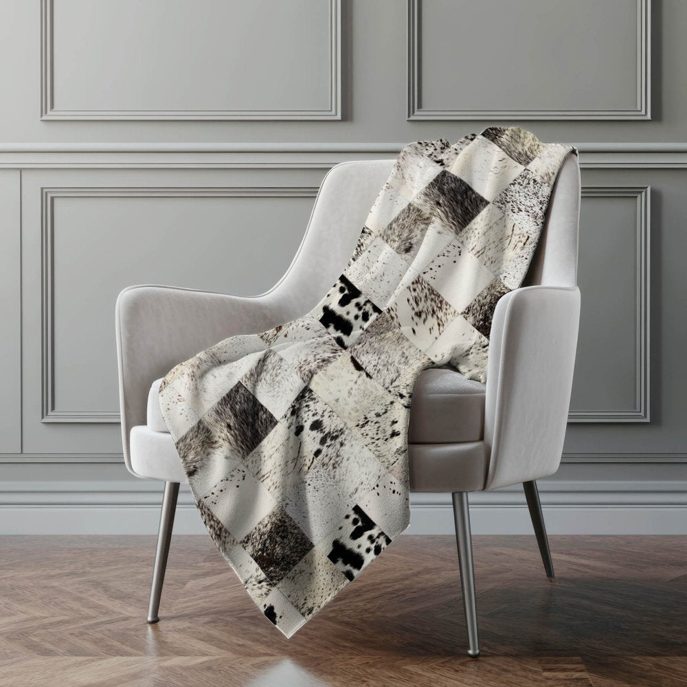 50" X 70" Granite Gray Black And Ivory Animal Print Polyester Woven Plush Throw Blanket