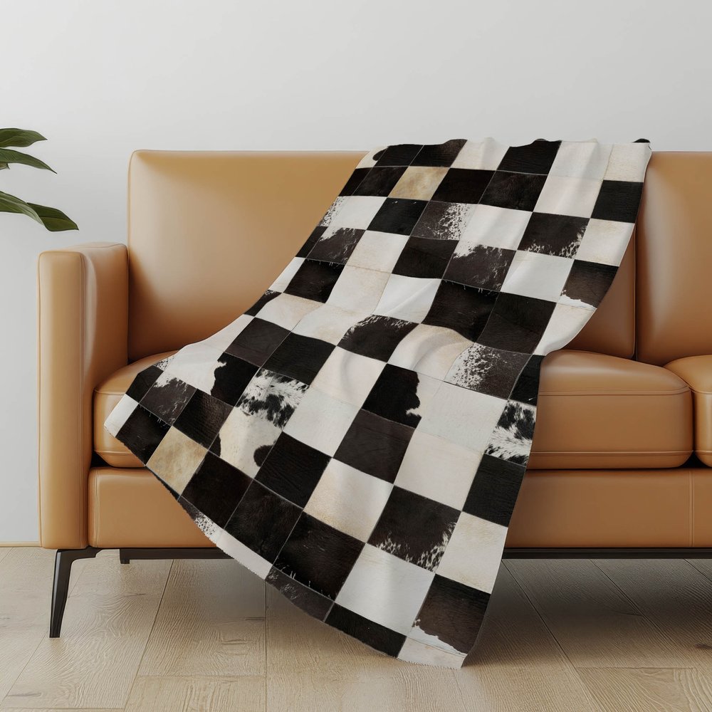 50" X 70" Black Ivory And Beige Animal Print Microfiber Plush Throw Blanket